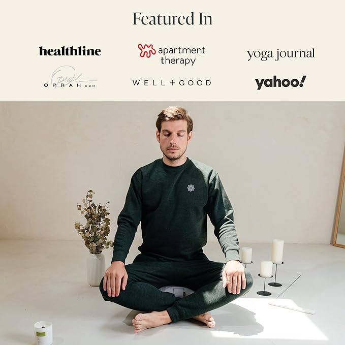 Mindful & Modern Large Meditation Cushion | Zafu Yoga Bolster Meditation Floor Pillow Seat | Buckwheat Hull Filled Crescent Shaped Cushion with Removable Washable Cover + Carry Handle - Bloomnest