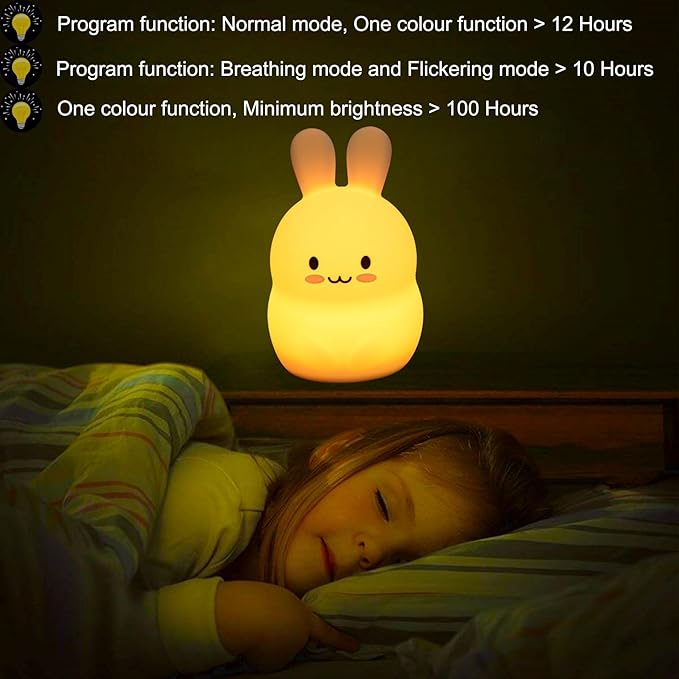Bunny Night Light for Kids Room, Light for Children's Bedroom, 9 Colors Changing Bedside Table lamp Decorative Light, Eye Caring, Adjustable Brightness & Color, Time Setting - Medium - Bloomnest