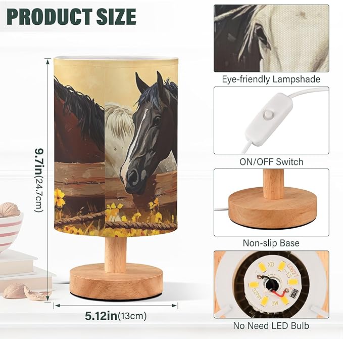 Bedside Lamp Wild Horse Table Lamp with USB Port Wood Base for Living Room,Bedroom,Nightstand 214b6340 - Bloomnest