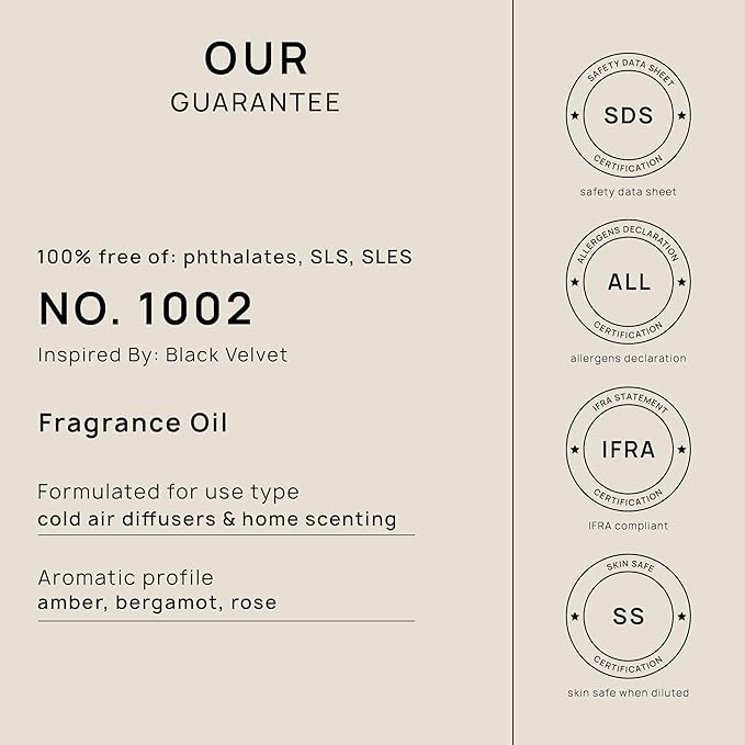 VINEVIDA [4 Fl Oz] Scent NO.1002 Inspired By Black Velvet Fragrance Oil For Cold Air Diffusers, Aromatic Notes of Amber Bergamot Rose, Essential Oils for Diffuser Oil Refill & Air Freshener Room Spray - Bloomnest