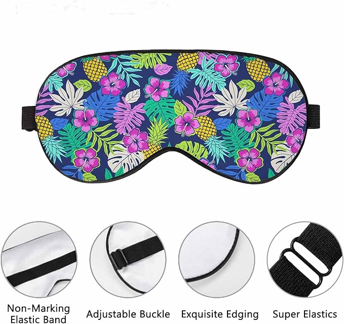 Hibiscus Pineapple Sleep Eye Mask Tropical Leaf Summer Holidays Men Women Sleep Mask with Adjustable Strap Eye Cover Eye Shade for Travel, Nap,Meditation - Bloomnest