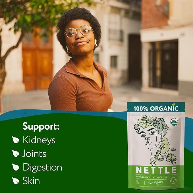 Zhivana Organics Nettle Tea – Nettle Leaf Organic, Nettle Tea Loose Leaf, Stinging Nettles Loose Leaf Organic, Ortiga Verde Organica - Dried Herbs for Medicinal Use - 8oz - Bloomnest