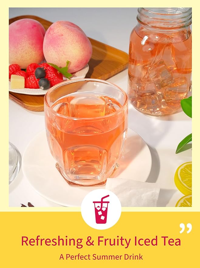 TeeLux Mango Peach Iced Tea, Rosehips Tea with Hibiscus & Chamomile & Lemon Balm, Refreshing Tart & Sweet Taste, Caffeine Free, 100 Count - Bloomnest