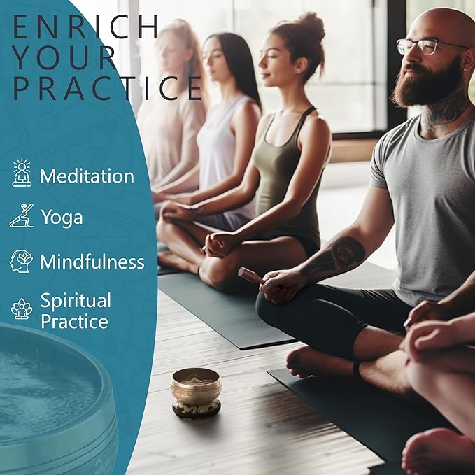 Handmade Tibetan Etched Singing Bowl Set with Case – Meditation Bowl & Sound Bowl with Cushion, Mallet & Guide – Portable Meditation Kit – Therapeutic Sound Devices – Yoga Accessories for Relaxation - Bloomnest