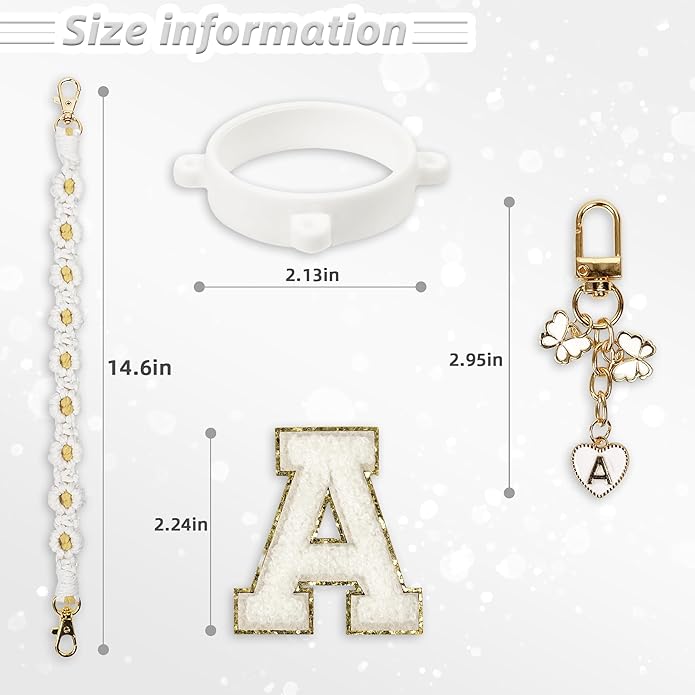 Compatible with Owala Water Bottle Accessories, Cute Letter Charm Set with Boho Handle Strap, Monogram Sticker, Silicone Ring, Keychain Decoration, for FreeSip 24 32 40oz, Owala Kids, Tumbler Gift SITKOL