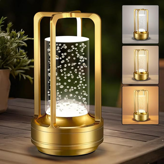 Portable Table Lamp for Outdoor Indoor: Cordless Rechargeable Desk Lamp with 3 Color Stepless Dimmable - Metal Battery Operated Small Lantern Light for Restaurant/Bedroom/Bar/Coffee Shop/Camping - Bloomnest
