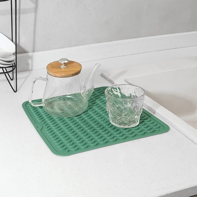 Silicone Dish Drying Mat for Multiple Usage,Easy clean,Eco-friendly,Heat-resistant Silicone Mat for Kitchen Counter or Sink,Refrigerator or Drawer liner Green M 12 inches x 12 inches - Bloomnest