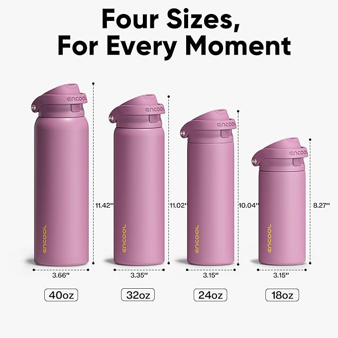 ENCOOL Leakproof Insulated Water Bottle with Straw Dual-Sip Water Bottle Bag-Safe Design for Work, Commute & Gym – Keeps Drinks Cold All Day, 24 oz, Mountbatten Pink ENCOOL