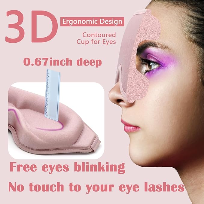 Sleep Mask for Women Eyelash Extension, Eye Mask for Lash Extensions No Pressure 3D Contoured Lash Extension Sleep Mask, Block Out Light Sleep Protector Eye Shade Cover for Travel Yoga Nap - Bloomnest