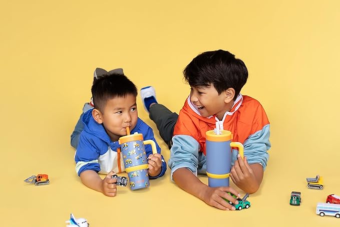 Ello Oasis 14oz Stainless Steel Toddler Tumbler with Handle & Retracting Straw, 100% Leakproof, Double-Wall Vacuum Insulated, Kids Water Bottle for School, BPA Free, Dishwasher Safe, Construction - Bloomnest