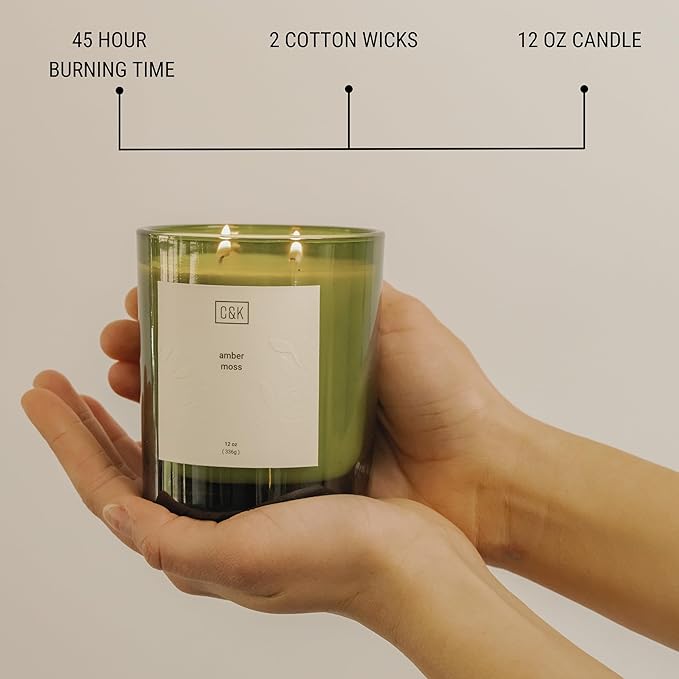 Craft & Kin 12oz Amber Moss Christmas Candle for Home | Premium Green Winter Scented Candles for Men | Made with Natural Soy | Holiday Candles Gifts for Men and Women | Nature Collection - Bloomnest
