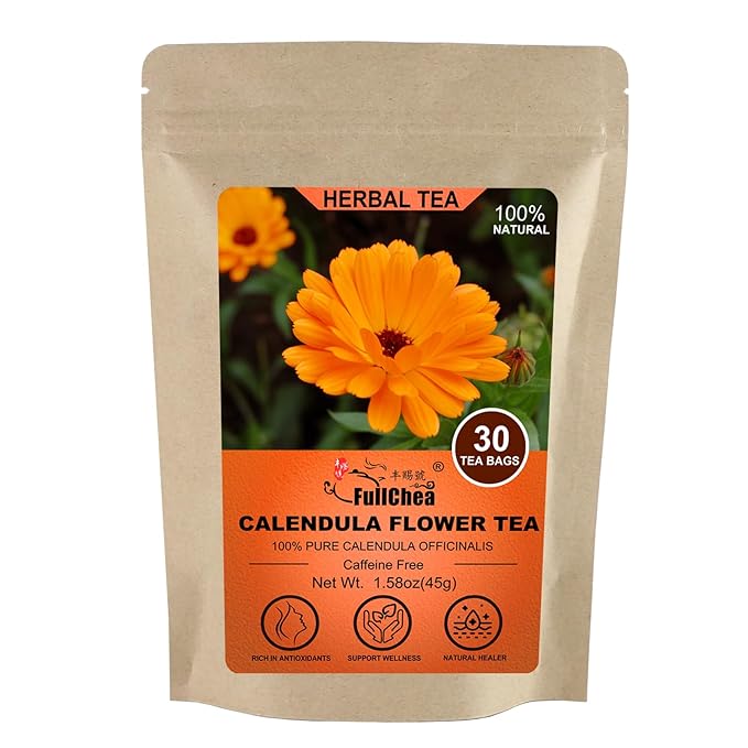 FullChea - Dried Calendula Flowers Tea, 30 Teabags, 1.5g/bag - Premium Calendula Tea For Skin Health & Support Wellness - Non-GMO - Caffeine-free - Natural Calendula Herbs - Bloomnest