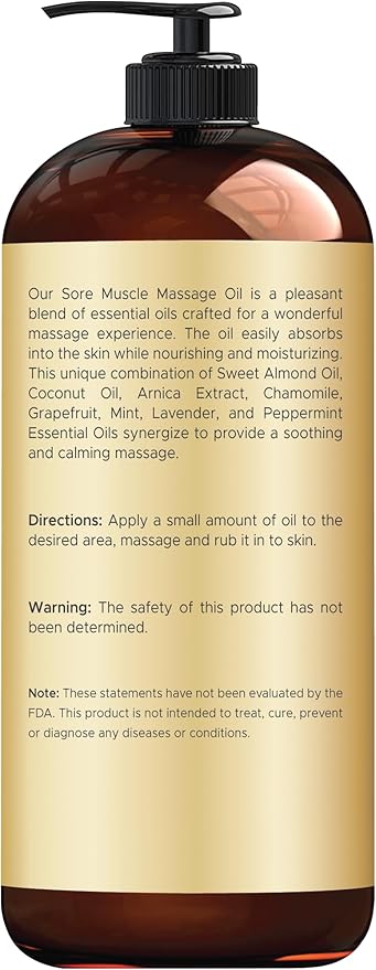 Handcraft Blends Sore Muscle Massage Oil 8 Fl Oz - Moisturizing Body Oil for Massage Therapy - Made with Arnica Extract, Chamomile, Lavender, Peppermint Oils - Bloomnest