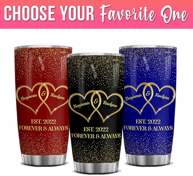 Wassmin Personalized Couple Tumbler 20oz 30oz Forever & Always Couples Tumblers Coffee Travel Mug Cup Custom Gifts For Wife Husband Boyfriend Girlfriend Birthday Christmas Valentines Presents (Navy) - Bloomnest