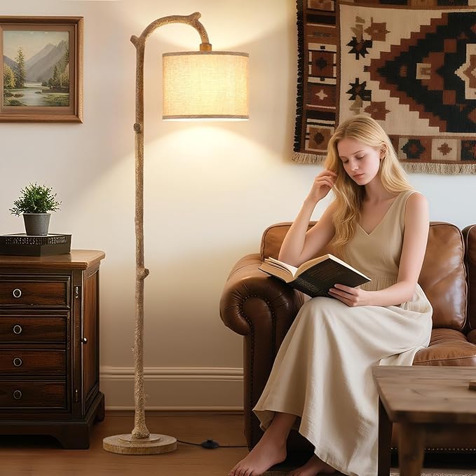 Floor Lamp for Bedroom - 69" Rustic Farmhouse Tall Lamp with 3 Color Temperatures- Country Resin Vintage Reading Light Standing Lamps for Living Room Office Classroom Home Decor, Bulbs, Brown - Bloomnest