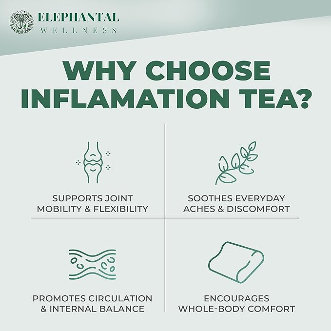 Elephantal Wellness Premium Inflammation Herbal Tea | Comfort & Mobility Blend with Turmeric, Boswellia, White Willow Bark & Ginger | Handmade, Non-GMO, Caffeine-Free Loose Leaf, 4oz, 40 Servings - Bloomnest