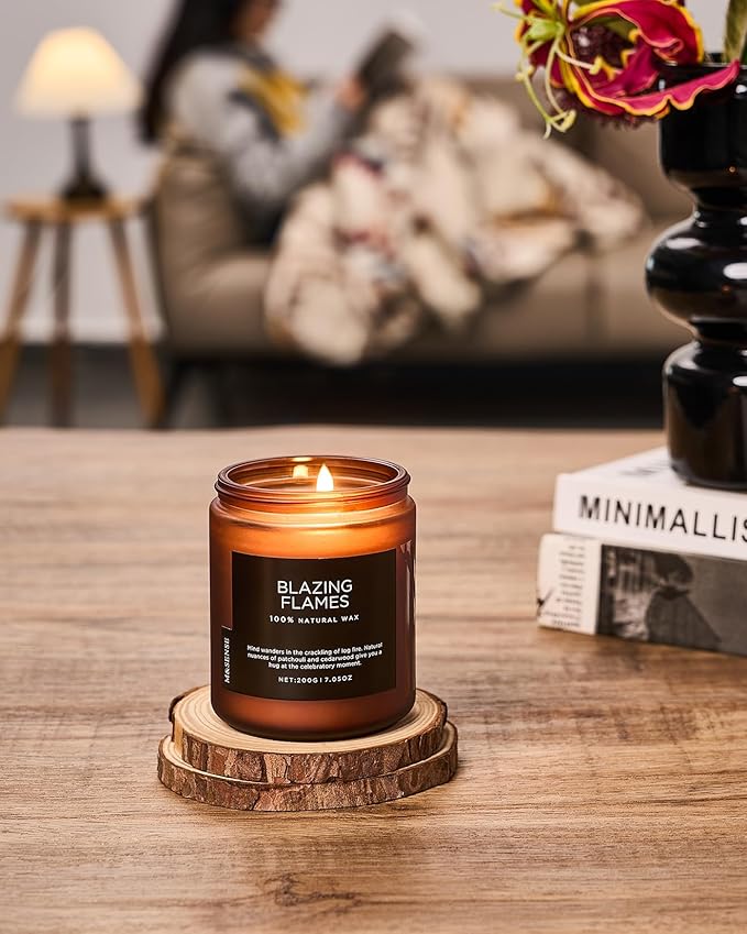 M&SENSE Blazing Flames Scent with Log Fire, Natural Soy Wax Slow Burning Candle for Home Decor, Cedarwood &Cade Scented 7.05oz 50 Hours Burn Cotton Wick Gifts for Celebration Holiday - Bloomnest