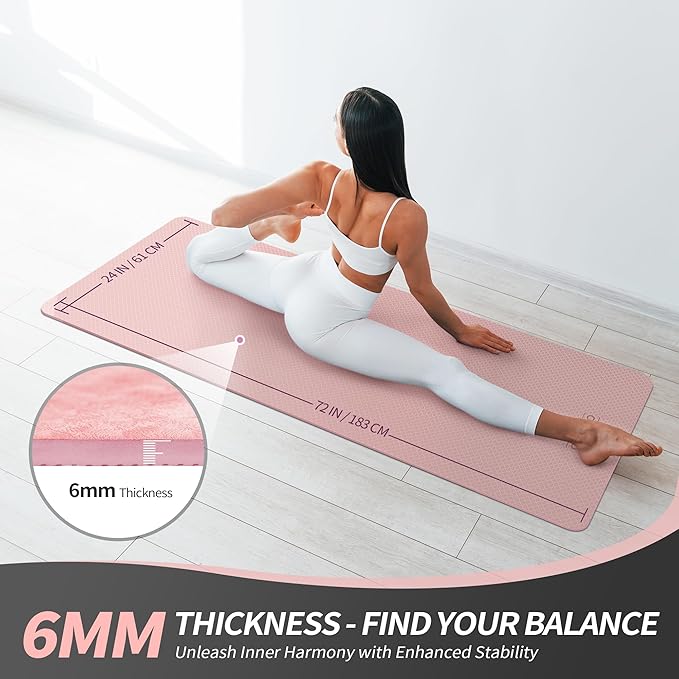 CAMBIVO Yoga Mat for Women Men Kids, 1/3 & 1/4 & 2/5 Inch Extra Thick Yoga Mat Non Slip, 72" x 24" TPE Yoga Mats, Workout Mat with Carrying Strap for Yoga, Pilates and Floor Exercises - Bloomnest