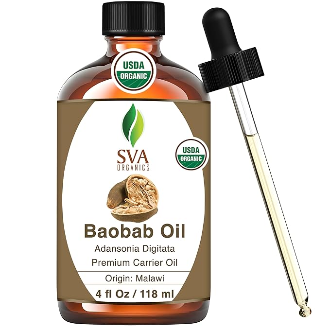 SVA Baobab Seed Oil Organic - 4 Fl Oz – 100% Natural Cold Pressed Organic Baobab Oil - for Face, Skin Care, Hair Care, Scalp Massage & Body Massage – Carrier Oil with Dropper - Bloomnest