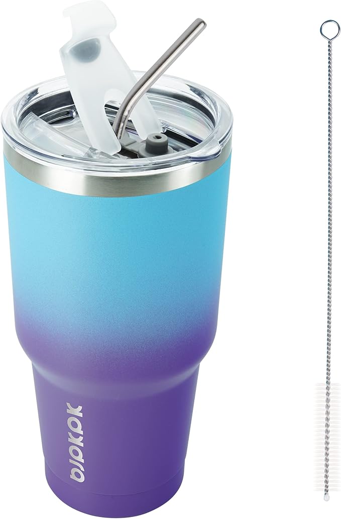 BJPKPK 30oz Color Block Tumbler With Lid And Straw,Stainless Steel Double Wall Vacuum Insulated Tumblers,Ocean Dream - Bloomnest