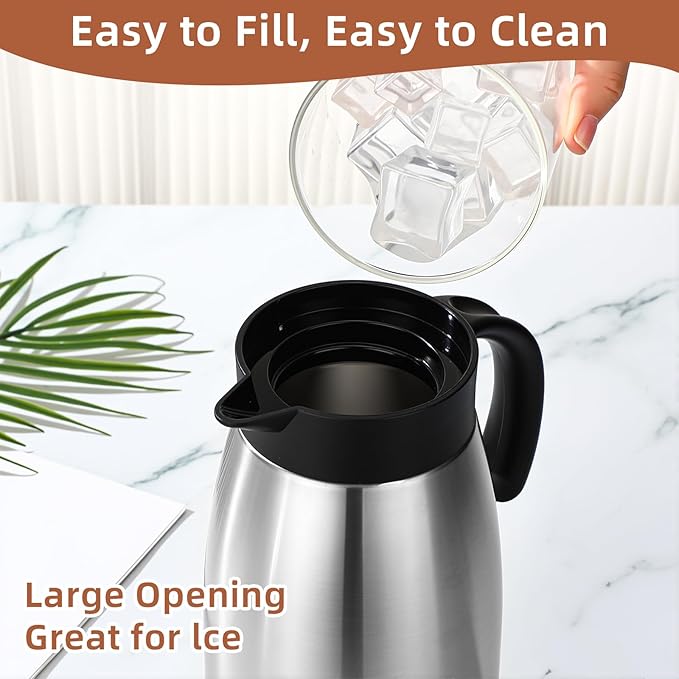 Norme 2 Pcs Thermal Coffee Carafe Insulated Stainless Steel Coffee Carafe for Hot Liquid Vacuum Thermal Pot Creamer Pitcher Dispenser with Brushes Keeping Hot Water Milk (Silver,34 oz) - Bloomnest