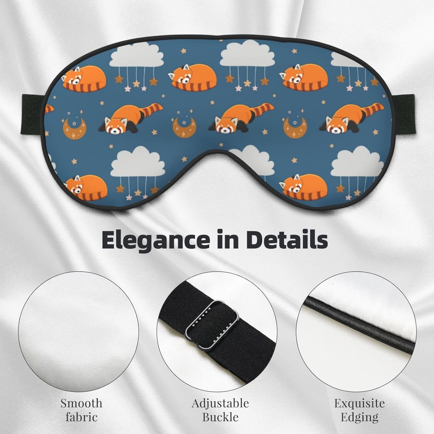 Sleep Eye Mask Red Panda Moon Cloud Star Sleep Mask for Women Men Comfortable Eye Mask with Adjustable Strap Soft Eye Cover Blindfold for Travel Yoga Nap Shift Work