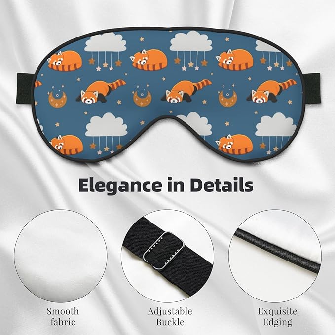Sleep Eye Mask Red Panda Moon Cloud Star Sleep Mask for Women Men Comfortable Eye Mask with Adjustable Strap Soft Eye Cover Blindfold for Travel Yoga Nap Shift Work - Bloomnest