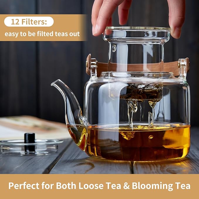 Glass Teapot Set, 37OZ/1100ML Glass Tea Kettle with 4 Double Wall Teacups, Tea Pot with Infusers for Loose Tea, Stovetop & Microwave Safe Tea Maker - Bloomnest