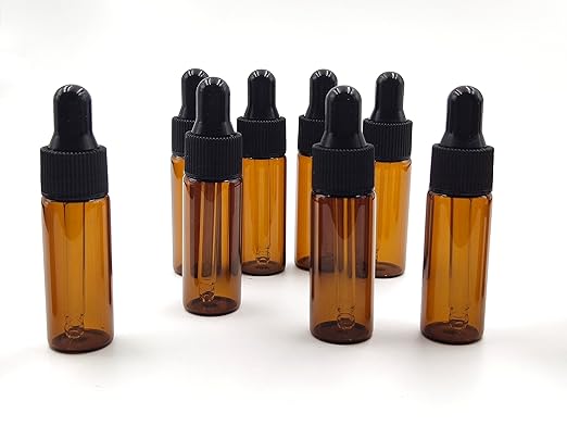 15Packs 5ml Tiny Amber Glass Mini Dropper Bottles for Essential Oils, Cosmetics, and Liquid Small Empty Travel Sample Vials with Dropper and Black Caps