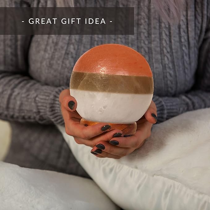 Dual Illumination Salt Rock lamp - Modern Globe Pink White and Grey Design of Salt Lamps with dimmer, Adjustable Glow. 100% Real Himalayan Crystal Round Salt Night Light - Bloomnest