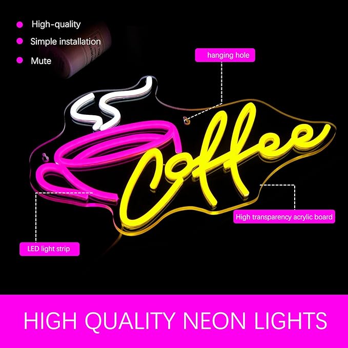 Coffee Bar Neon Sign for Wall Decor LED Cafe Light up Sign for Cafe Coffee Station Bar Shop Business Kitchen Art Decor Party Decorations Gifts USB Powered - Bloomnest