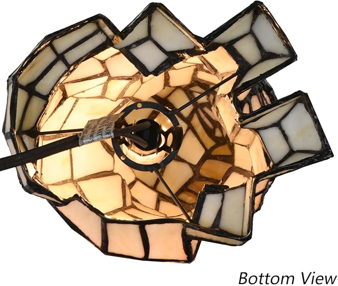 Bieye L10886 Tiffany-Style Stained Glass Dog Accent Table Lamp - 9.5-Inch Tall - Adorable Cream Dog Patiently Awaiting a Treat - Bloomnest