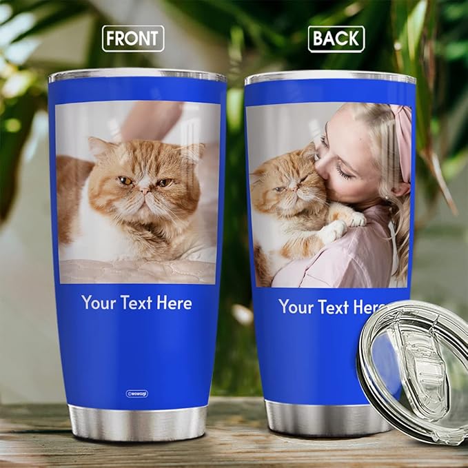 wowcugi Personalized Tumbler With Picture Stainless Steel 20oz 30oz Travel Cup Custom Photo Tumbler Gifts for Dog Cat Pet Lovers Mom Dad Grandpa Grandma Birthday Christmas Mother's Day Father's Day - Bloomnest