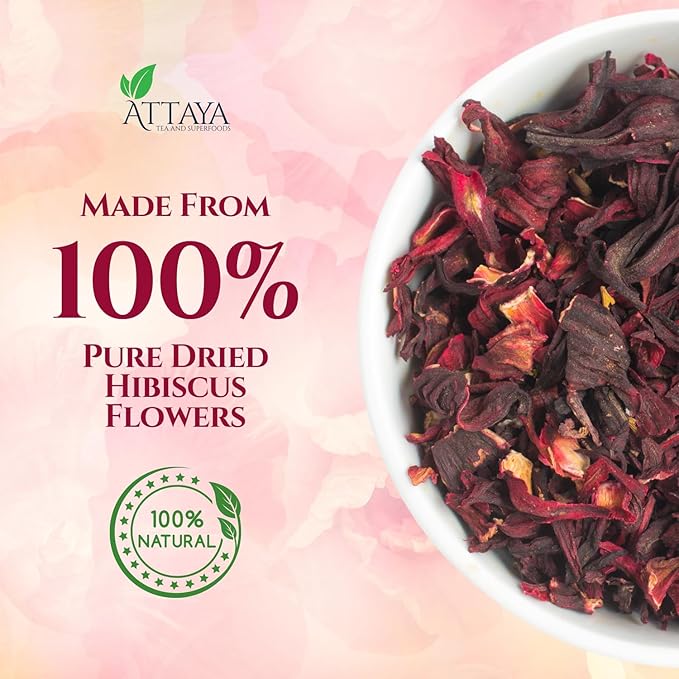 Attaya Natural Hibiscus Loose Flowers, Cut & Sifted 4oz | 100% Pure, Dried, Caffeine-Free | Antioxidant-Rich for Wellness & Relaxation. - Bloomnest