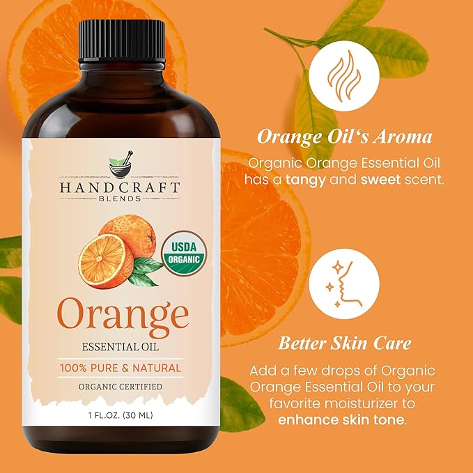 Handcraft Blends Organic Orange Essential Oil – 1 Fl Oz – 100% Pure and Natural – Premium Grade Essential Oil for Diffuser and Aromatherapy HandcraftBlends