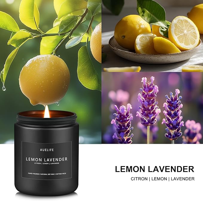 Lemon Lavender Candle | Scented Candles for Home, Aromatherapy Gifts - Soy Candles for Home Scented, Candle Gift for Women Men, Natural Fragrance -7oz 50 Hours Long Burning - Bloomnest