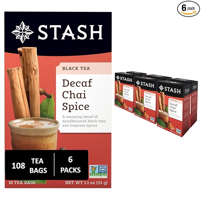 Stash Tea Decaf Chai Spice Black Tea - Decaf, Non-GMO Project Verified Premium Tea with No Artificial Ingredients, 18 Count (Pack of 6) - 108 Bags Total - Bloomnest