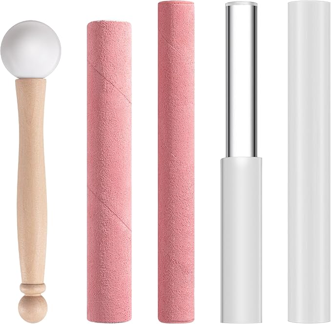 Nuanchu 5 Pcs Crystal Singing Bowl Mallet Set Includes Sheepskin Solid and Hollow Sound Sticks Singing Bowl Rubber Mallet with Wood Handle Clear Acrylic Striker for Playing (Pink) - Bloomnest