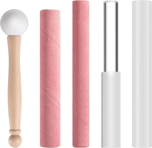 Nuanchu 5 Pcs Crystal Singing Bowl Mallet Set Includes Sheepskin Solid and Hollow Sound Sticks Singing Bowl Rubber Mallet with Wood Handle Clear Acrylic Striker for Playing (Pink) - Bloomnest