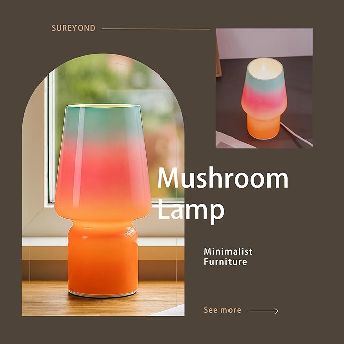 Mushroom Lamp,Mother's Day Gifts,Small Table Lamp,Cute Nightstand Kitchen Mini Lamp,Glass Table Lamp,Suitable for Bedrooms, Kitchens, Living Rooms, Bedside, Girl Gifts（Blue Gradient） - Bloomnest