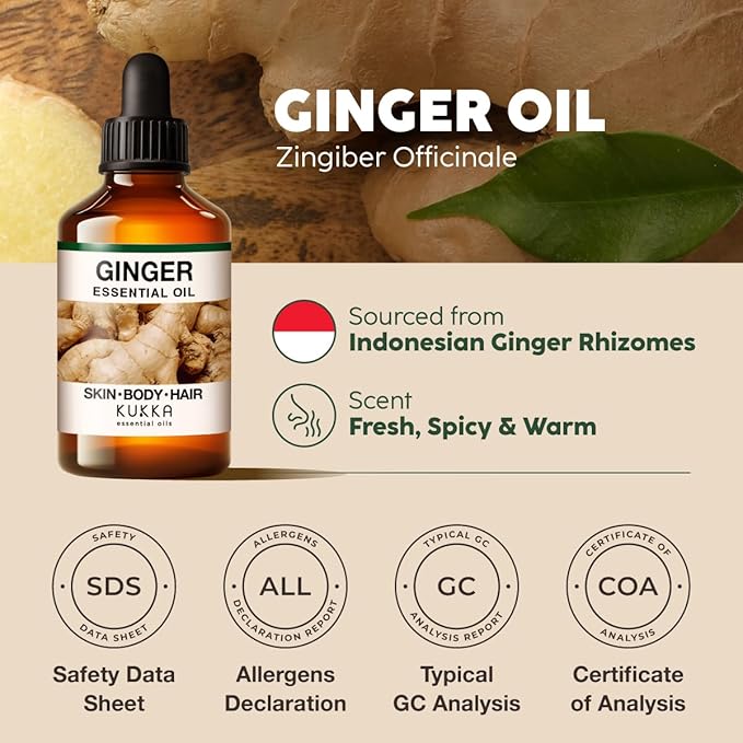 KUKKA Ginger Essential Oils - 4 Fl Oz - for Hair, Skin, Diffuser, Aromatherapy & DIY Soap Making Scent - Bloomnest