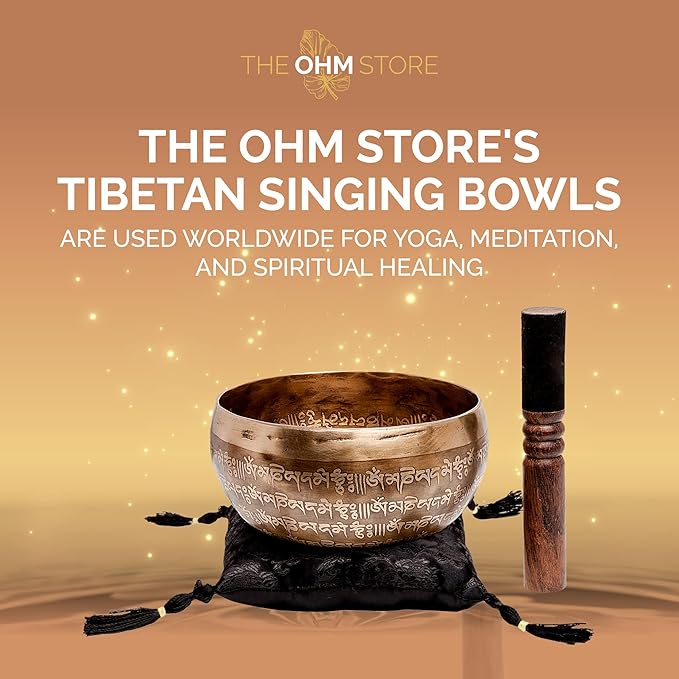 Ancient Design Large Etched Tibetan Singing Bowl Set by Ohm Store — Relaxing Deep Tone Meditation Sound Bowl and Wooden Mallet Handcrafted in Nepal — Purity Bowl (About 6 Inch) - Bloomnest