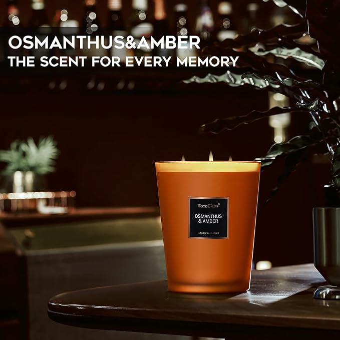 HomeLights Large Jar Candle-33.3 Oz. Natural Soy Aromatherapy Candle | Osmanthus Amber Scent | Up to 130 Hours Burn Time with 3 Cotton Wicks | Home Decorative Fragrance Candle Gift - Bloomnest