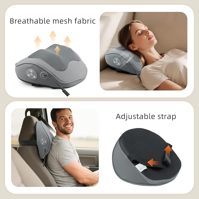 Rechargeable Back and Neck Massager with Heat – New Upgrade Deep Tissue 4D Kneading Massage Pillow for Pain Relief, Electric Shoulder Massager for Neck, Lower Back, Legs, Gifts for Men Women - Bloomnest