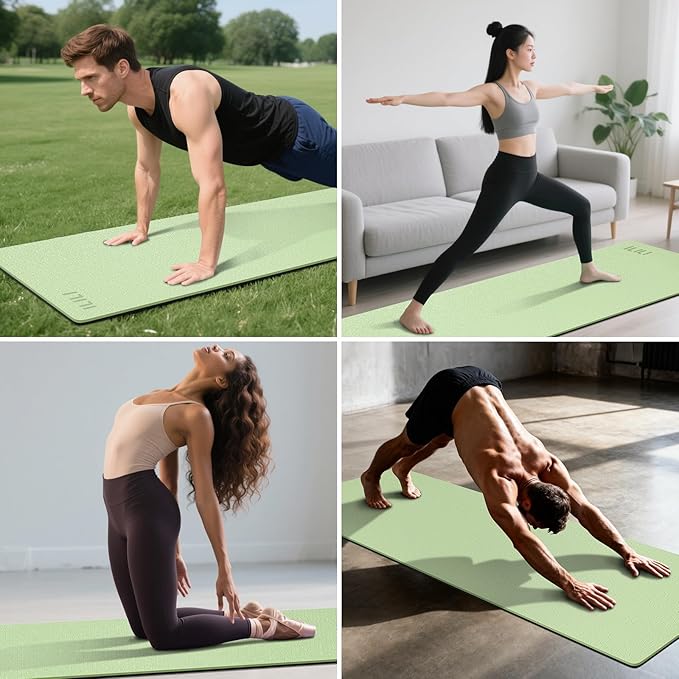 ILILI Yoga Mat 10mm Extra Thick and 193cm Extra Long, 76x28×0.4 Inch, Double Color Non-Slip TPE Material, Easy Carrying with Strap, Ideal for Yoga, Pilates, Floor Exercise, Home and Outdoor Use, Eco Friendly - Bloomnest