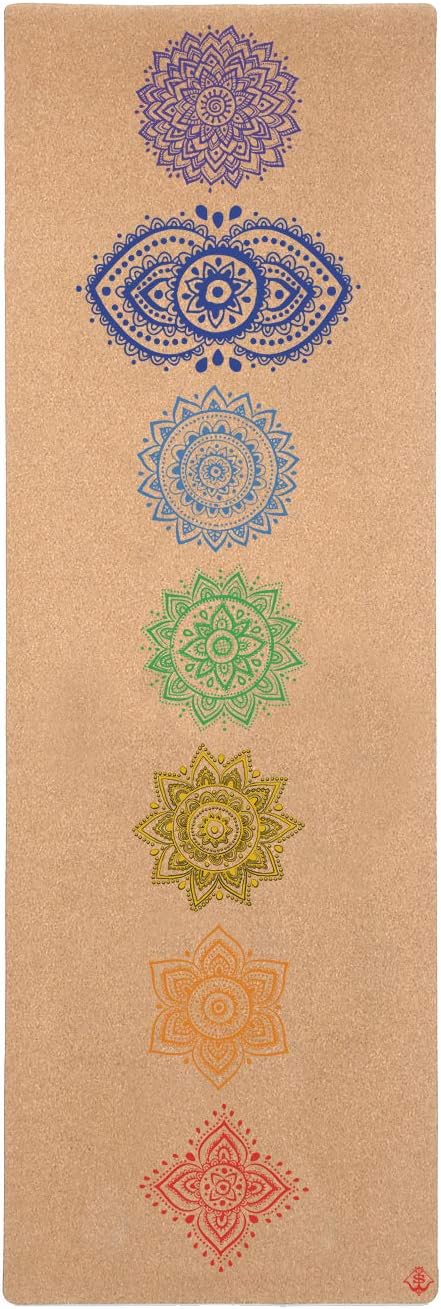 Shakti Warrior Chakra Cork Yoga mat - Artist Designed, Premium eco Friendly mats, Non Slip, Non Toxic, Great for Regular & Hot Yoga, Pilates and Work Out (72 inch x 24 inch x 3mm Thick) - Bloomnest