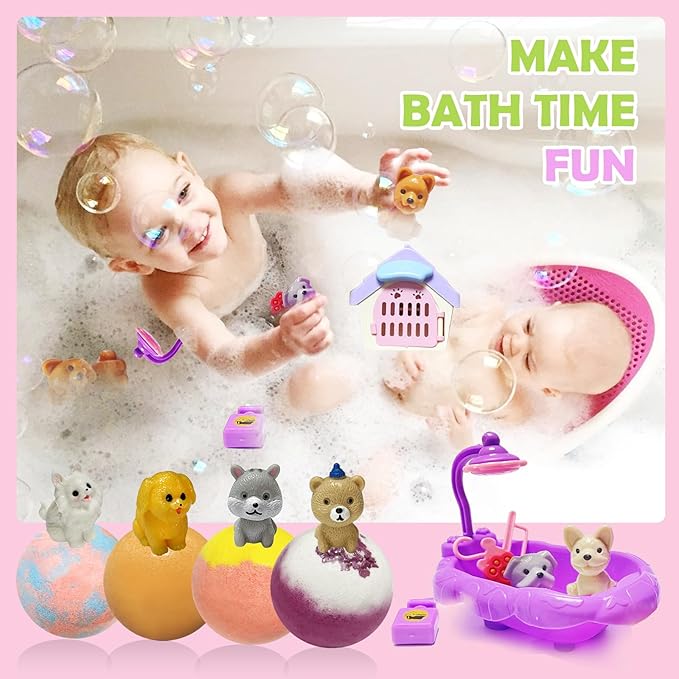 Bath Bombs for Kids with Surprise Inside, 20 Pack Kids Bath Bombs with Puppy Dolls Inside, Safe Handmade Bubble Bath Fizzies Bomb, Ideal Birthday Christmas Easter Egg Gift Set - Bloomnest
