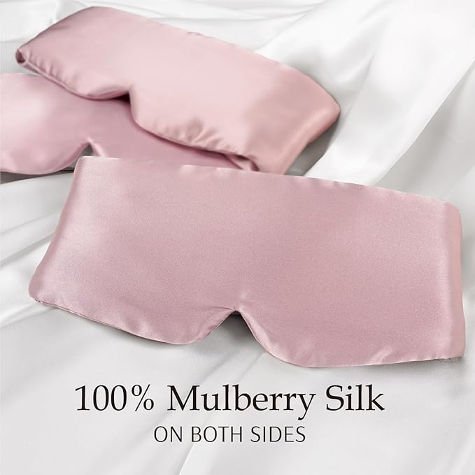 Zenssia 100% Mulberry Silk Sleep Mask Eye Mask for Man and Woman with Adjustable Headband, Full Size Large Sleep Mask & Blindfold for Total Blackout for All Night Sleep, Travel & Nap- Light Plum - Bloomnest