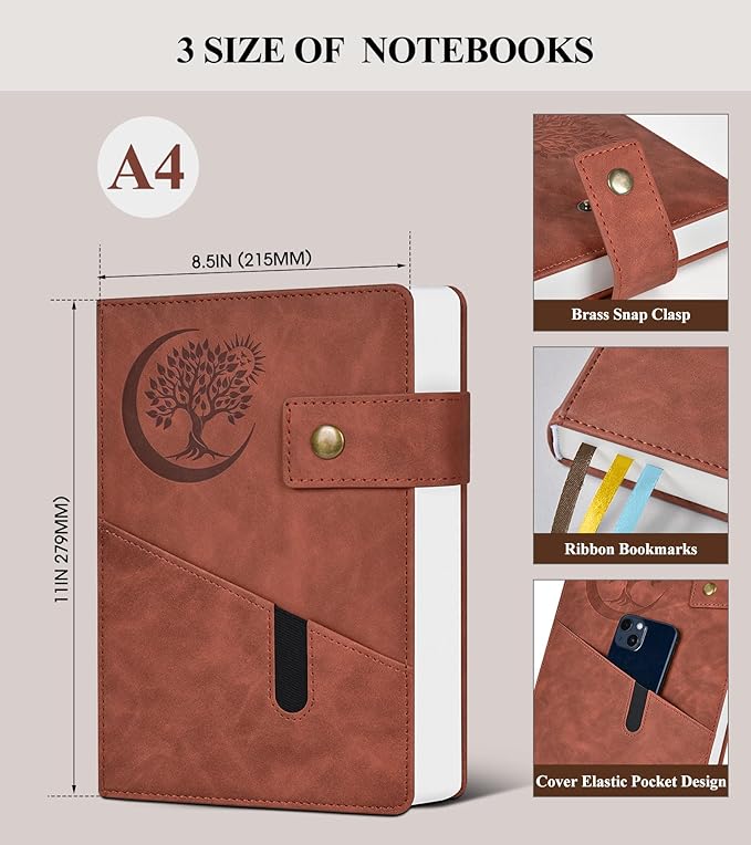 365 Page Thick Lined Journal Notebook for Men Women, A4 Large Leather Journals for Writing, Hardcover Notebooks for Work, School, Note Taking, Business, Travel Diary, College Ruled 8.5" x 11" - Bloomnest