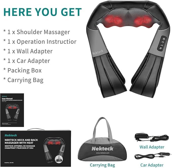 Nekteck Neck Massager for Pain Relief Deep Tissue, FSA Eligible Shiatsu Neck Back Massager with Heat, HSA Massage Tools for Shoulder Trapezius Waist Leg Muscle, Relaxation Gifts for Men Women Dad Mom